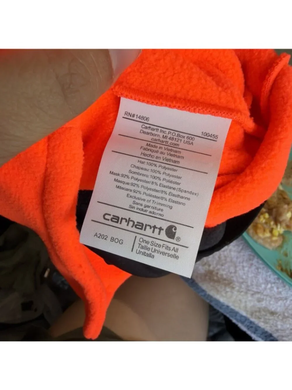 Carhartt Fleece 2 in 1 One Size Mens Beanie Hat Face Mask Orange A202